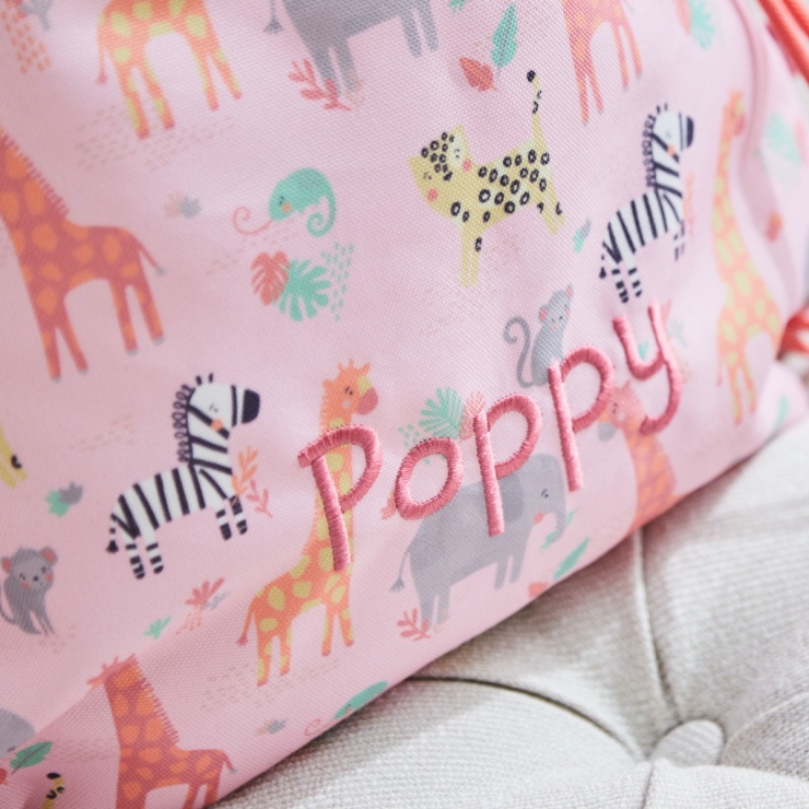 Personalised Pink Safari Print Drawstring Bag
