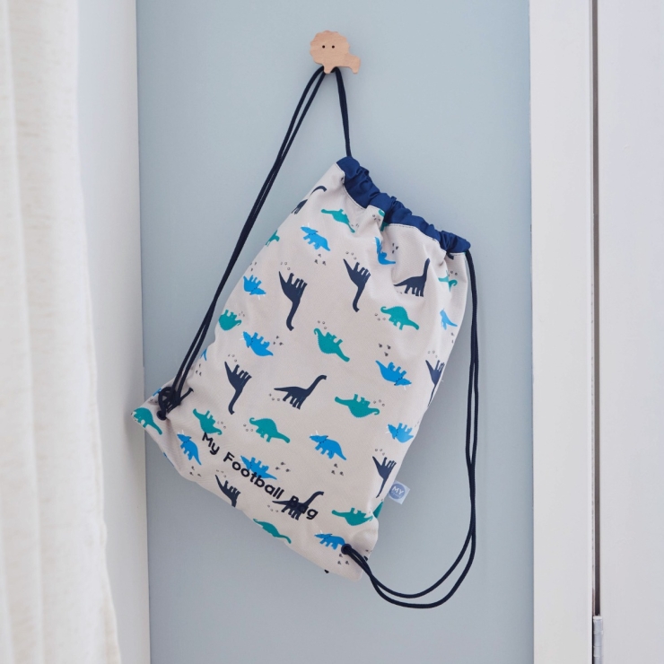 Personalised Grey Dinosaur Print Drawstring Bag