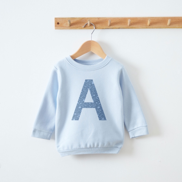 Personalised Blue Dinosaur Initial Sweatshirt