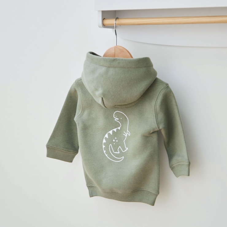 Personalised Dinosaur Olive Green Hoodie