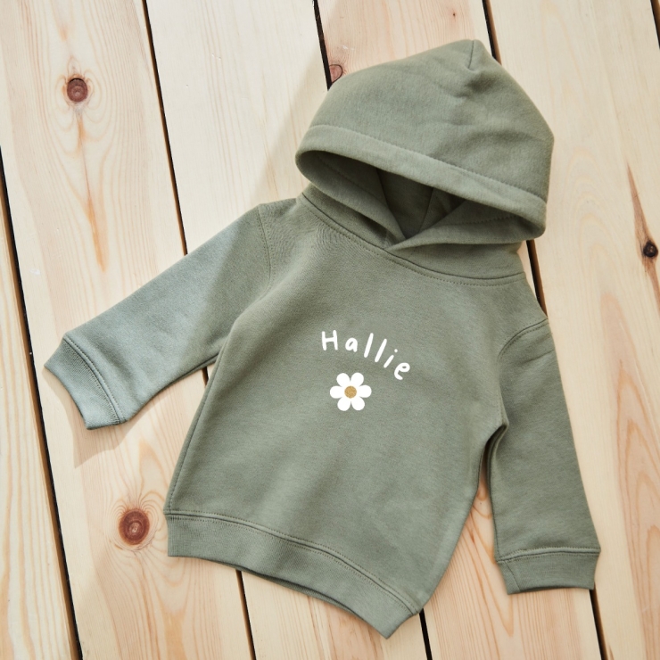 Personalised Flower Olive Green Hoodie