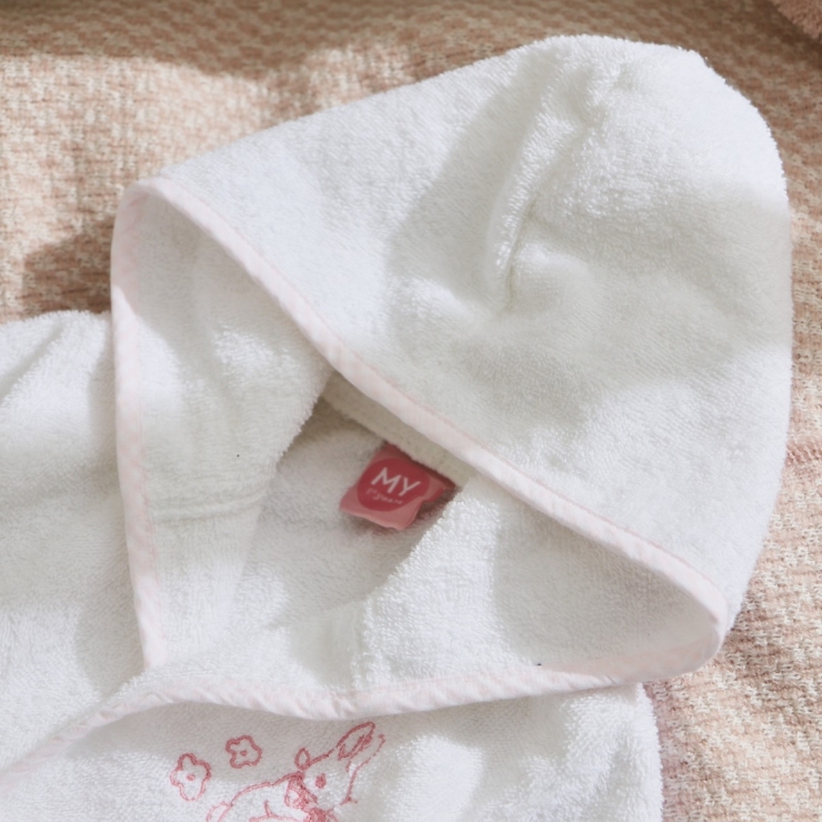 Personalised Pink Gingham Trim Flopsy Rabbit Towelling Robe