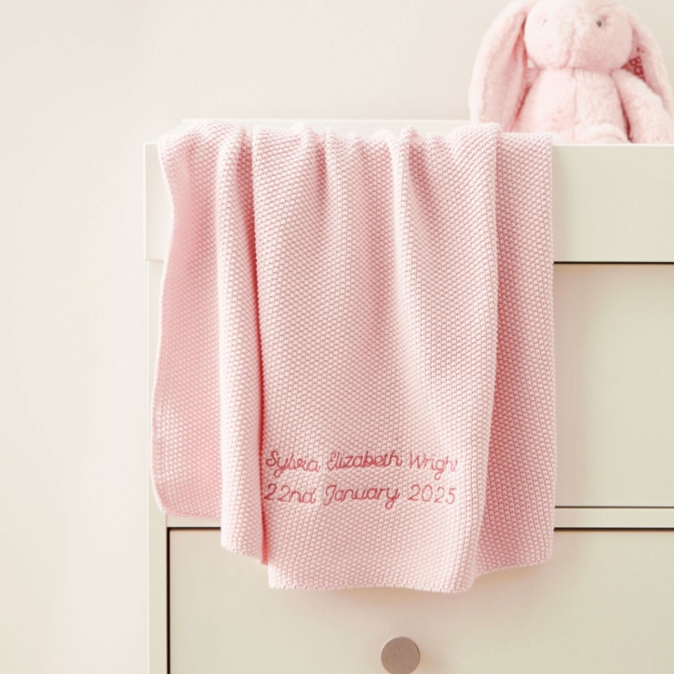 Personalized Pink Textured Knit Baby Shawl