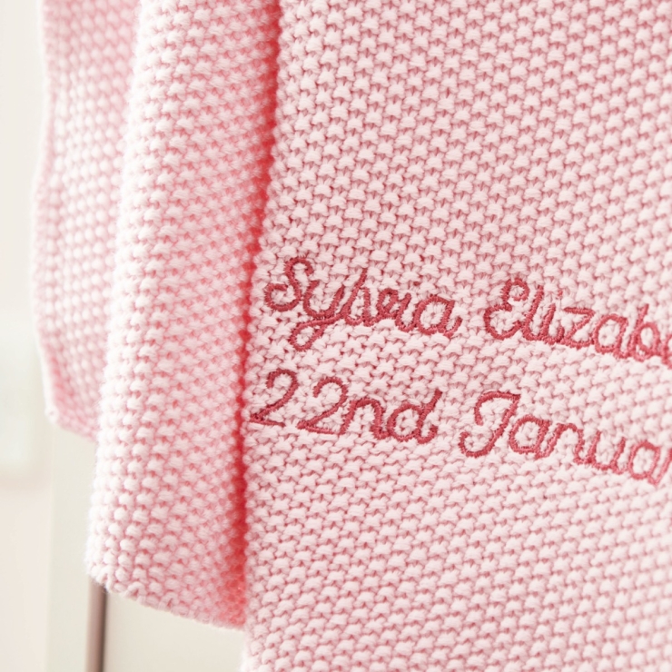 Personalized Pink Textured Knit Baby Shawl
