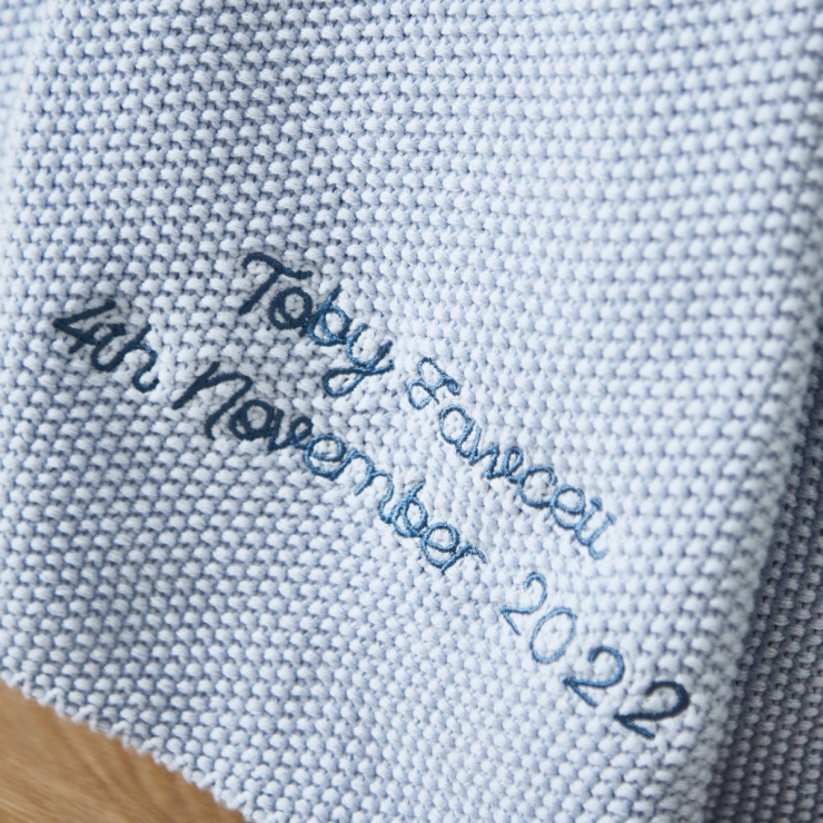Personalized Blue Textured Knit Baby Shawl