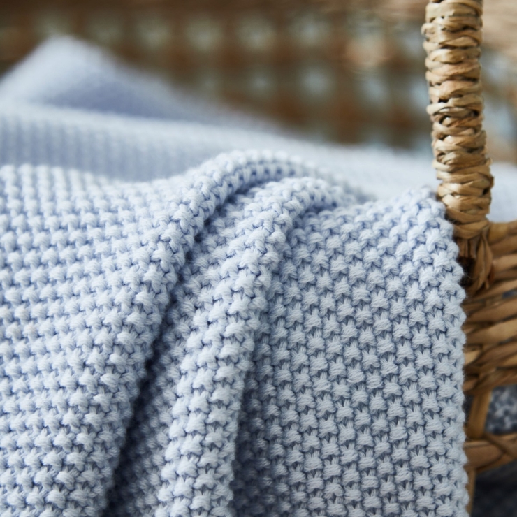 Personalized Blue Textured Knit Baby Shawl