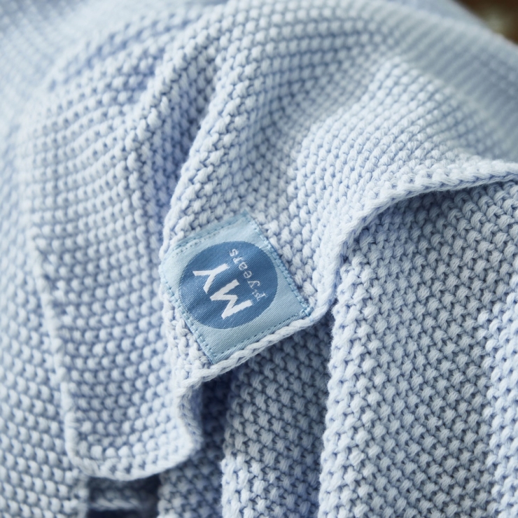 Personalized Blue Textured Knit Baby Shawl