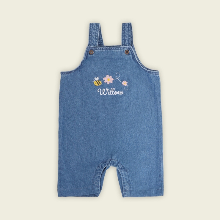 Personalised Bumblebee Design Short Legged Denim Dungarees