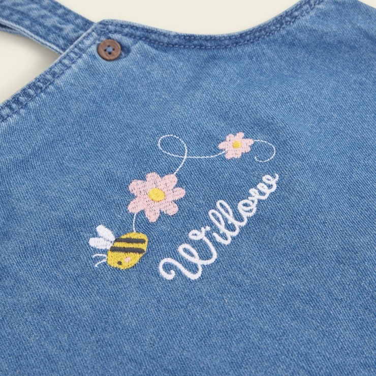 Personalised Bumblebee Design Short Legged Denim Dungarees