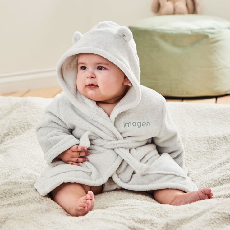 Personalised Grey Hooded Fleece Robe