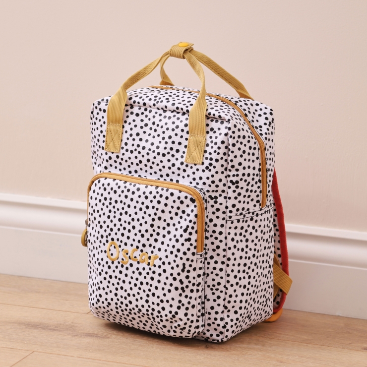 Personalised Black and White Polka Dot Medium Backpack with Grab Handle