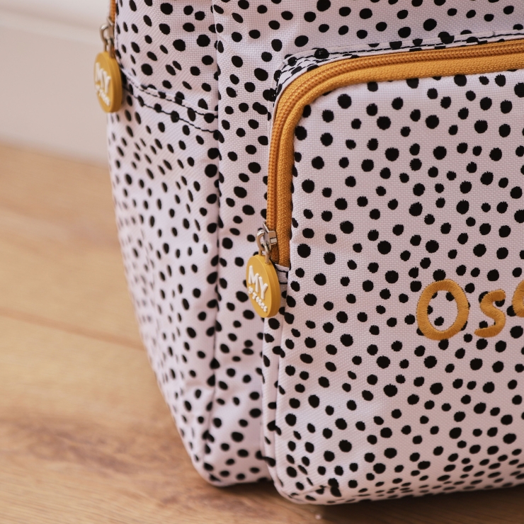 Personalised Black and White Polka Dot Medium Backpack with Grab Handle