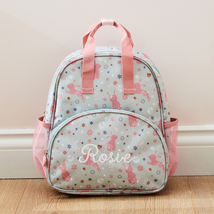 Personalized Sage Bunny Print Medium Grab Handle Backpack