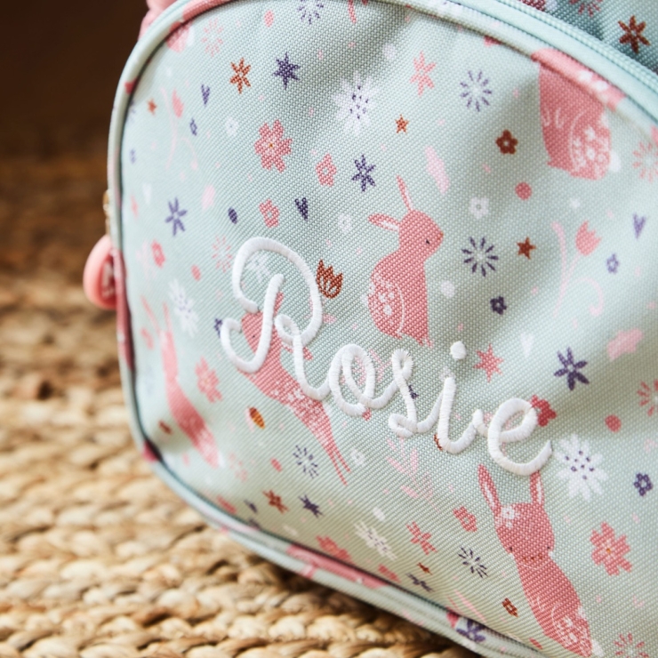 Personalized Sage Bunny Print Medium Grab Handle Backpack
