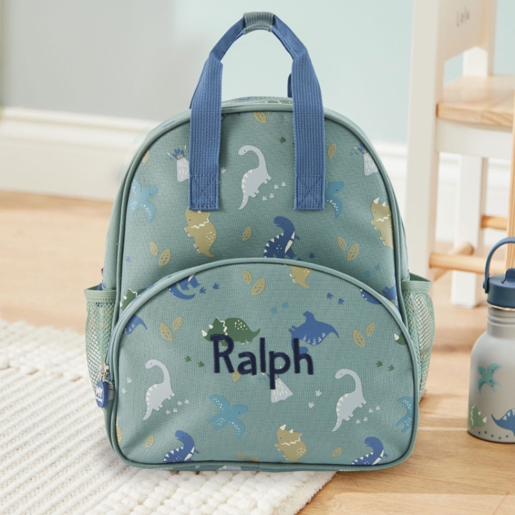 Personalised Khaki Dinosaur Print Medium Backpack