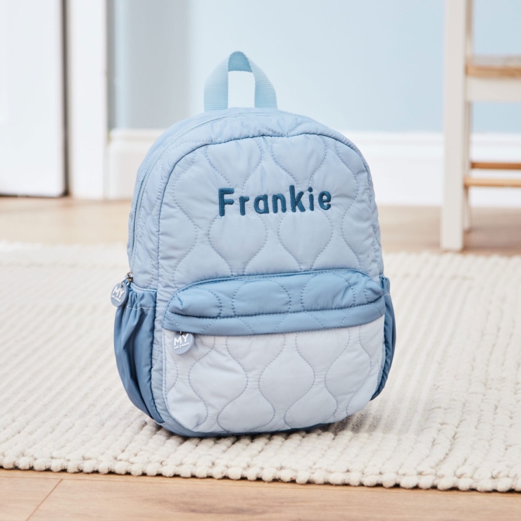 Personalized Blue Quilted Medium Backpack