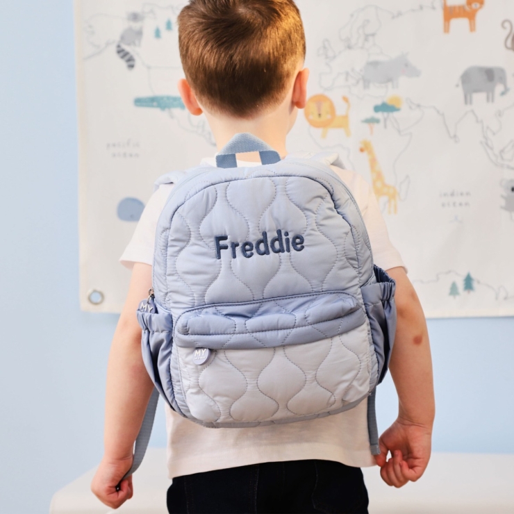 Personalized Blue Quilted Medium Backpack
