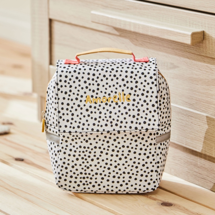 Personalised Black and White Polka Dot Print Lunch Bag