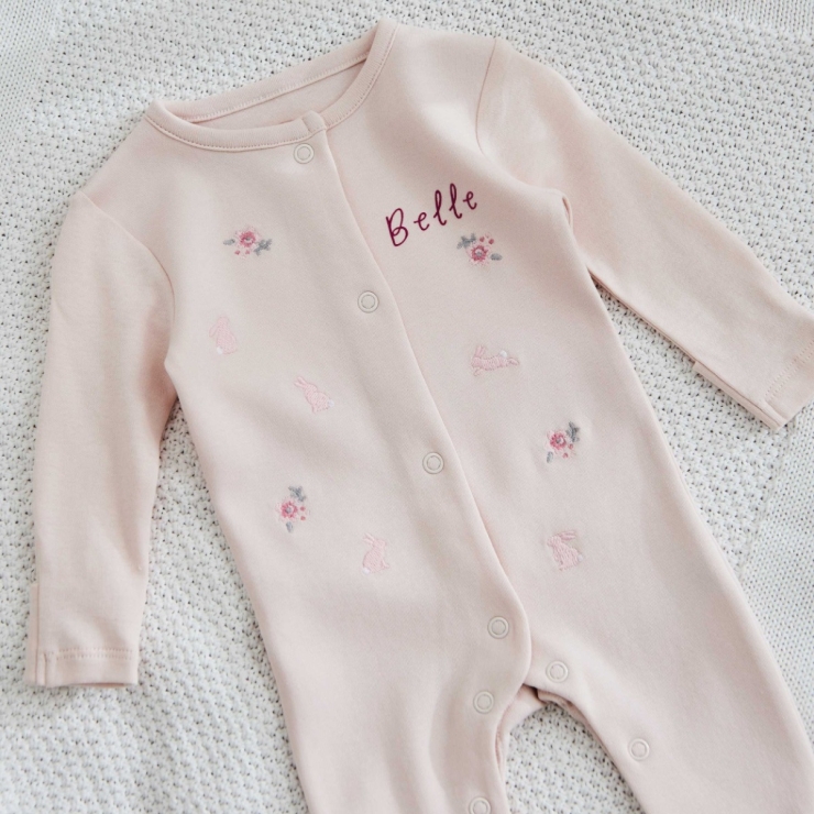 Personalised Pink Bunny Sleepsuit