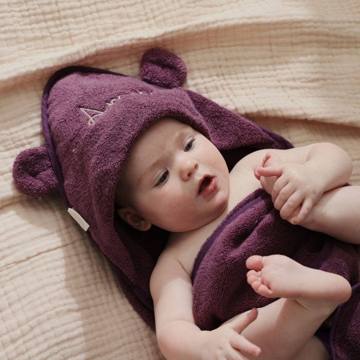 Personalized Plum Hooded Bath Towel