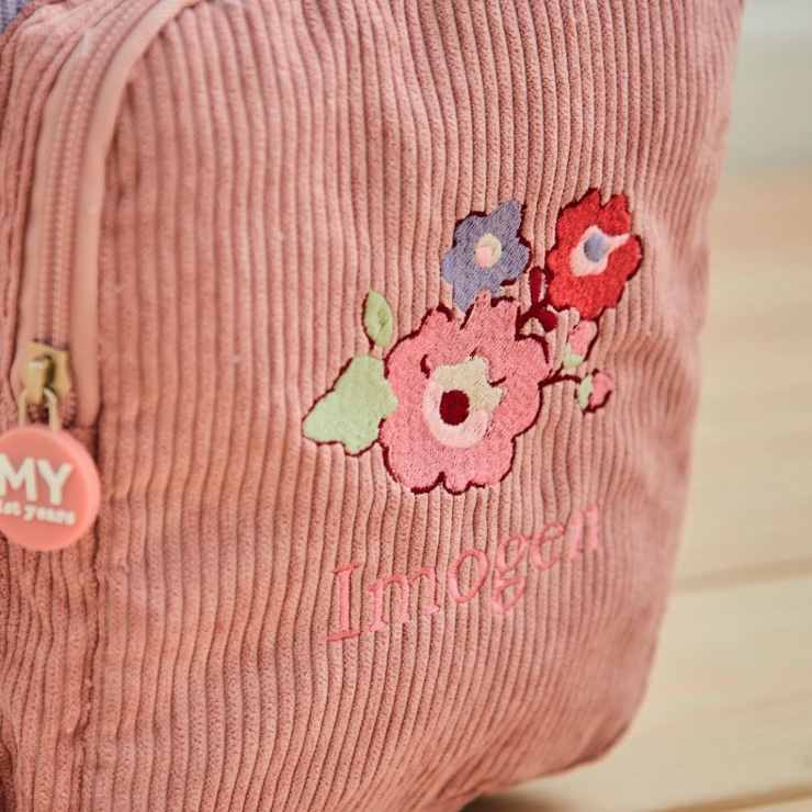 Personalised Pink Floral Cord Backpack with Grab Handle 