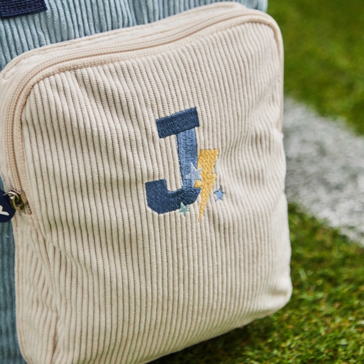 My Kids Personalised Sage Initial Cord Backpack with Grab Handle