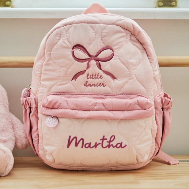 My Kids Personalized Bow Quilted Medium Backpack