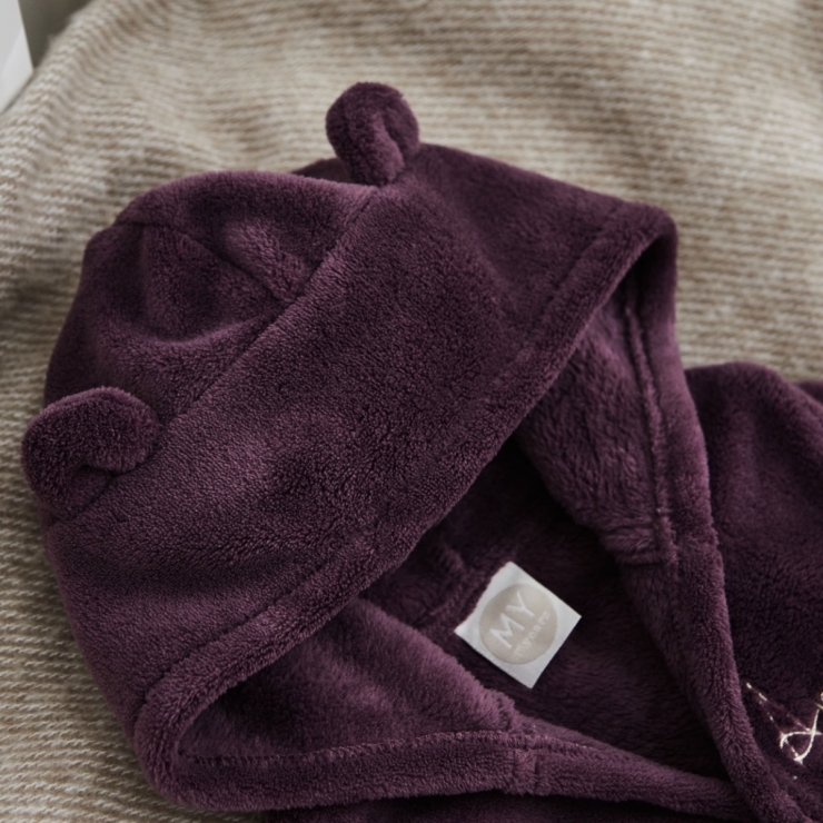 Personalised Plum Fleece Robe With Ears