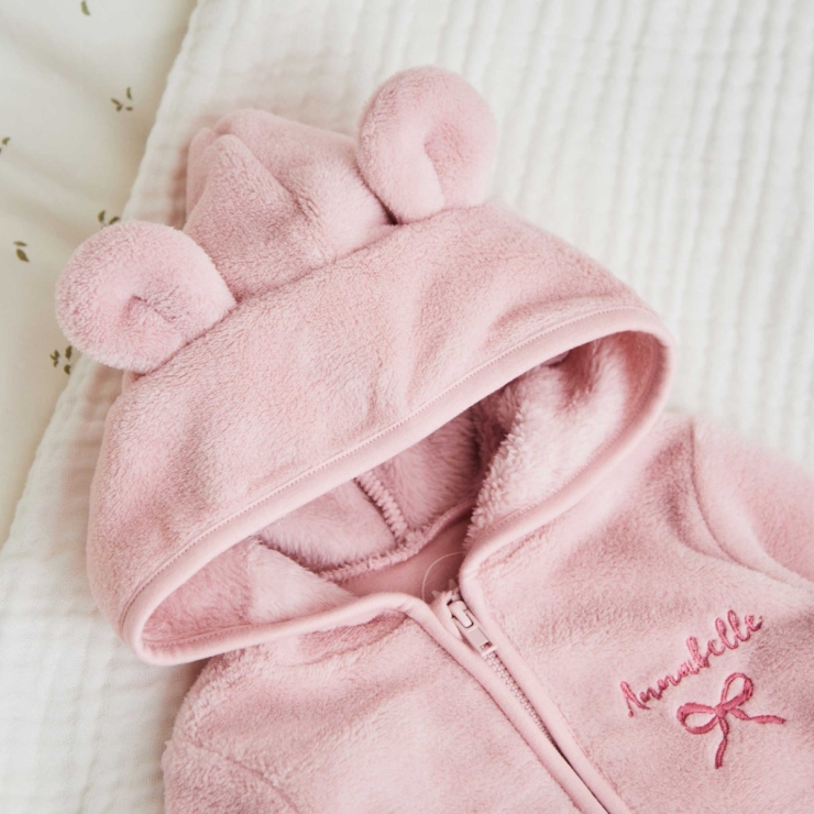 Personalised Bow Pink Fleece Onesie