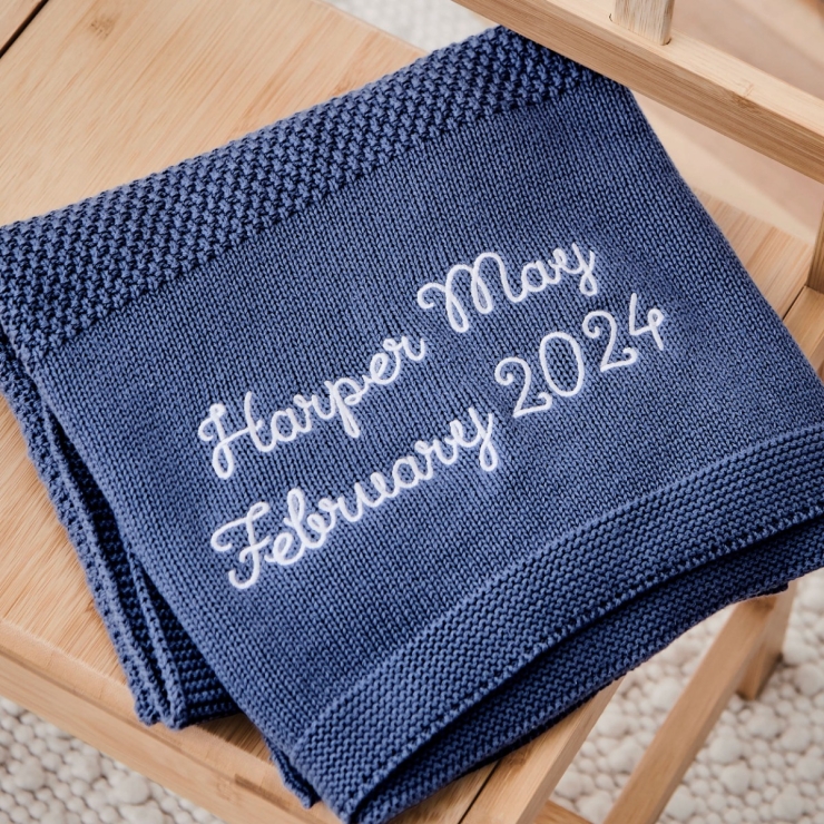 Personalized Mid Blue Knitted Shawl 