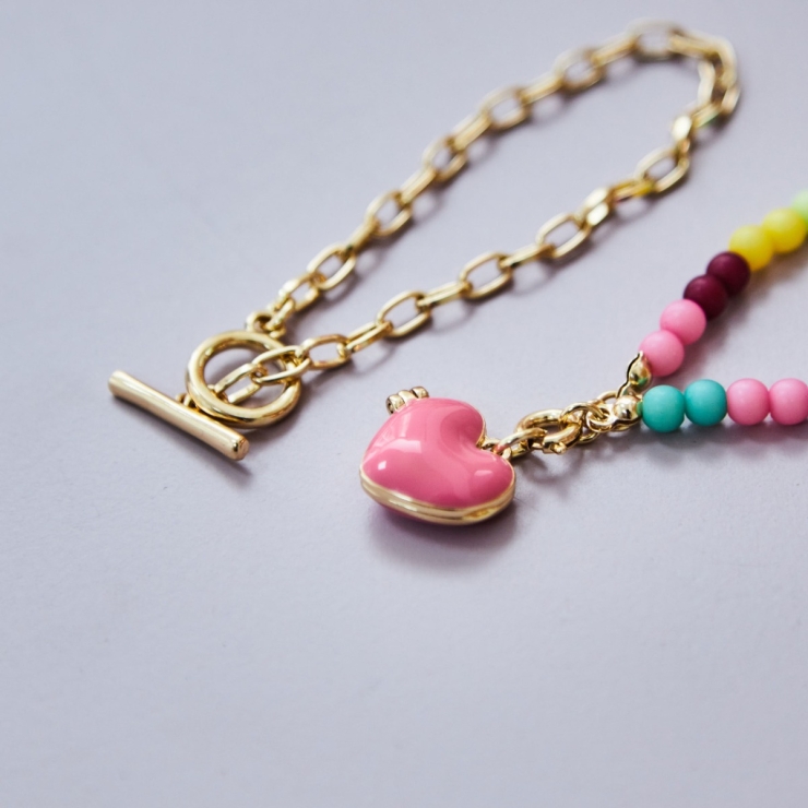 Stych Pink Heart Locket Bracelet Set