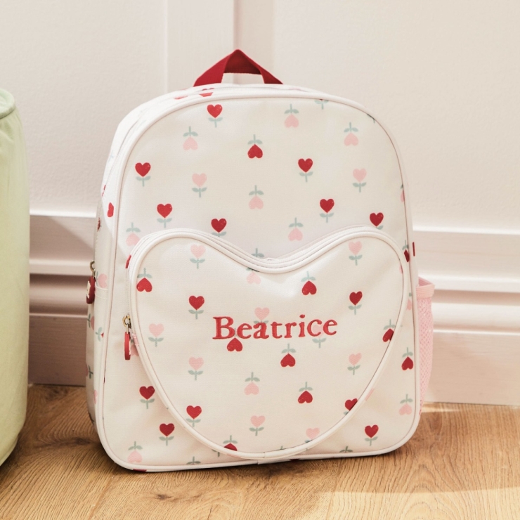 Personalized Heart Pocket Flower Medium Backpack