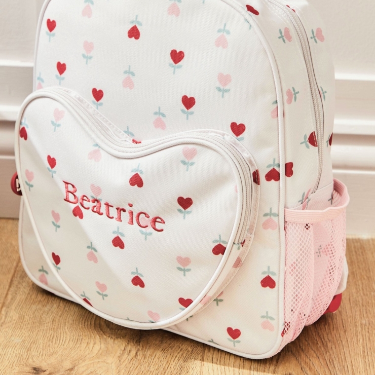 Personalized Heart Pocket Flower Medium Backpack
