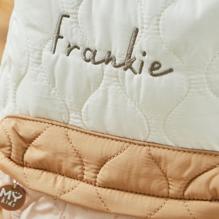 Personalised Colour Block Quilted Medium Backpack in Ecru 