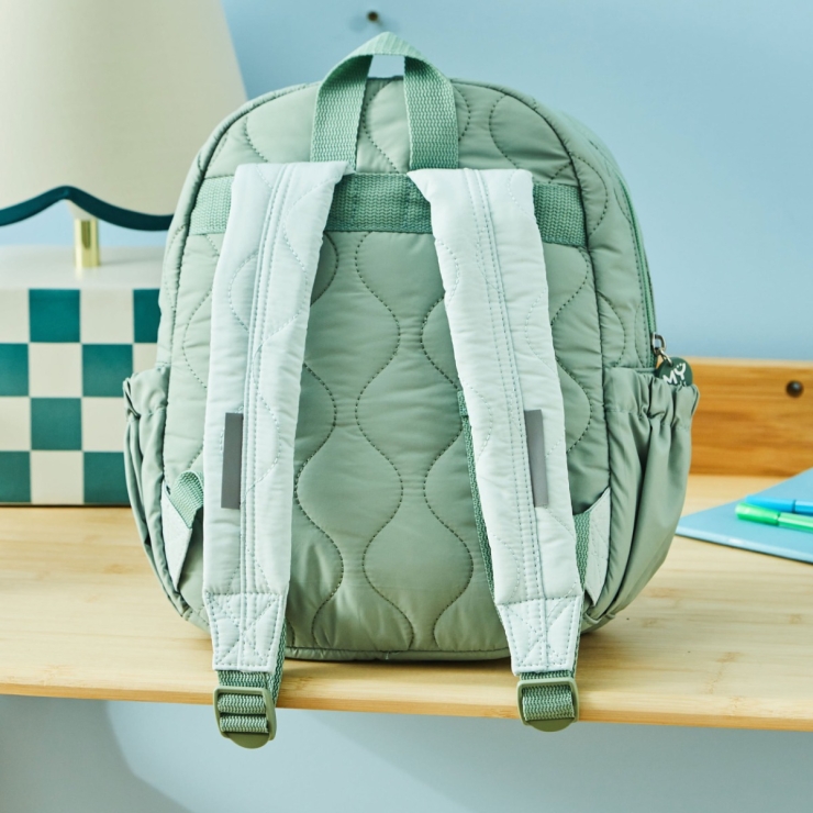 My Kids Personalised Colour Block Quilted Medium Backpack in Sage  