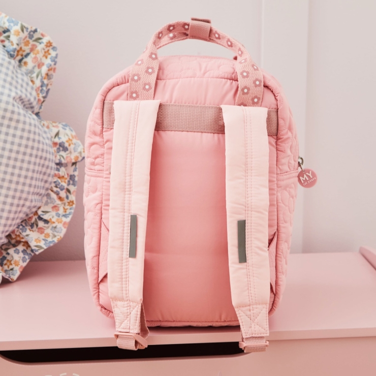 Personalized Pink Flower Quilted Medium Backpack