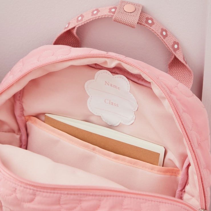 Personalized Pink Flower Quilted Medium Backpack