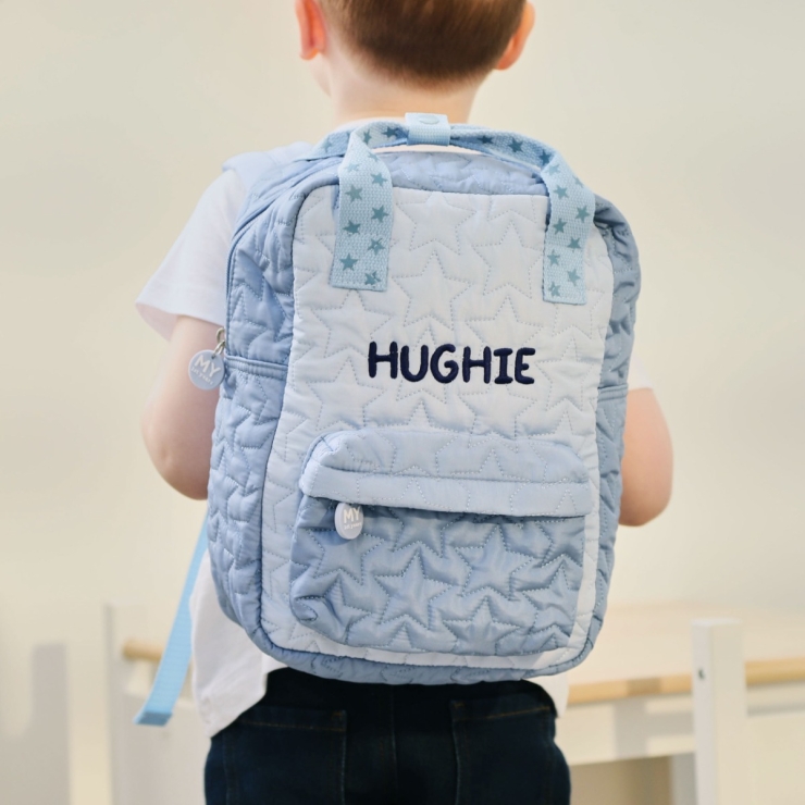 Personalized Blue Star Quilted Medium Backpack  