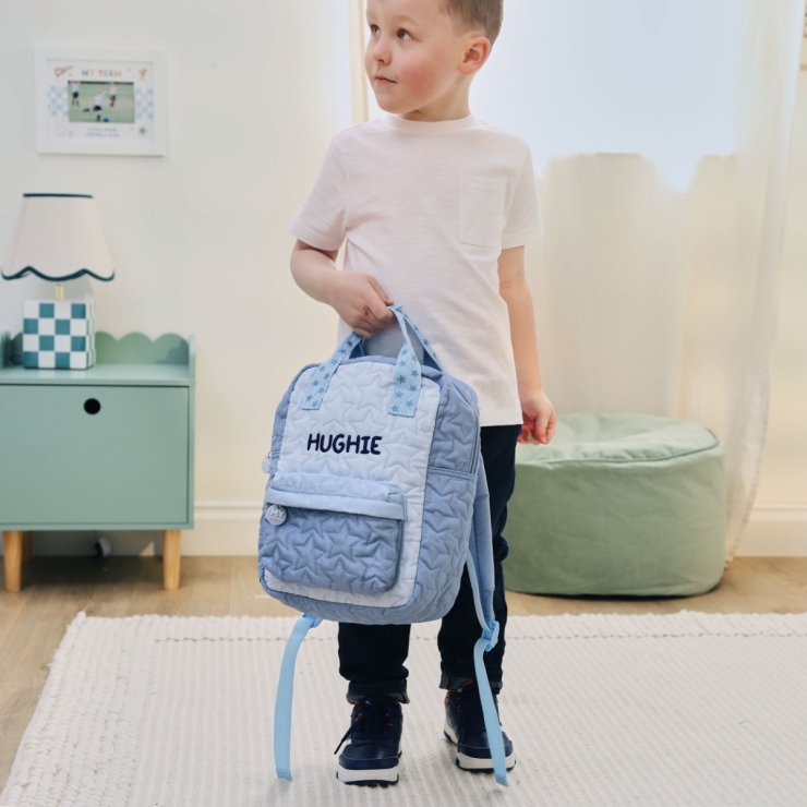 Personalized Blue Star Quilted Medium Backpack  
