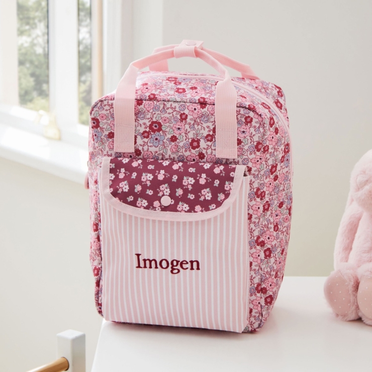 Personalized Pink Floral Medium Backpack With Grab Handle