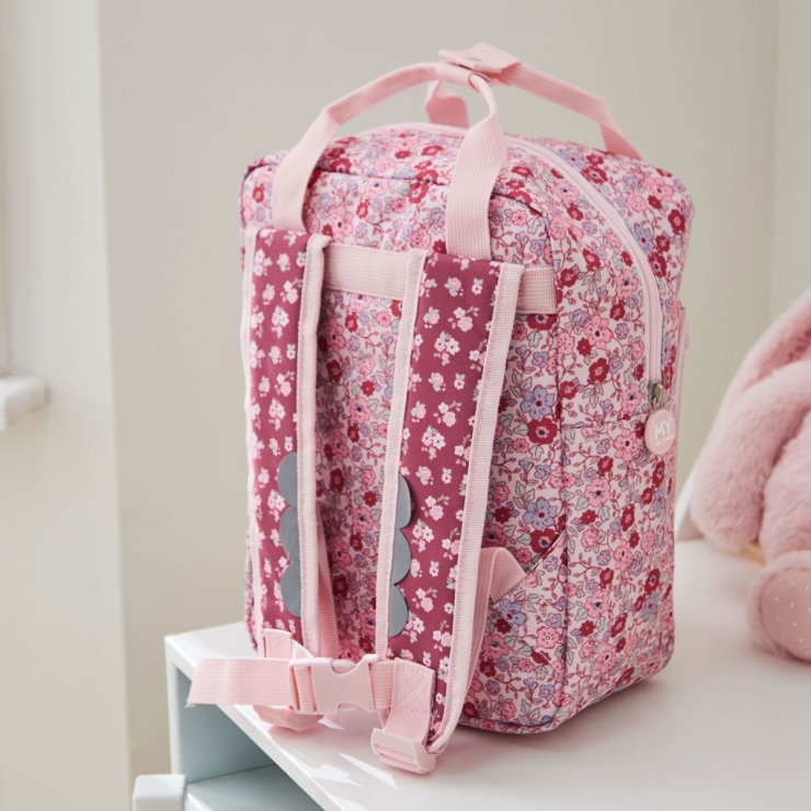 Personalized Pink Floral Medium Backpack With Grab Handle