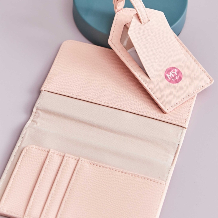 My Kids Personalised Pink Cartoon Passport Holder & Luggage Tag Set