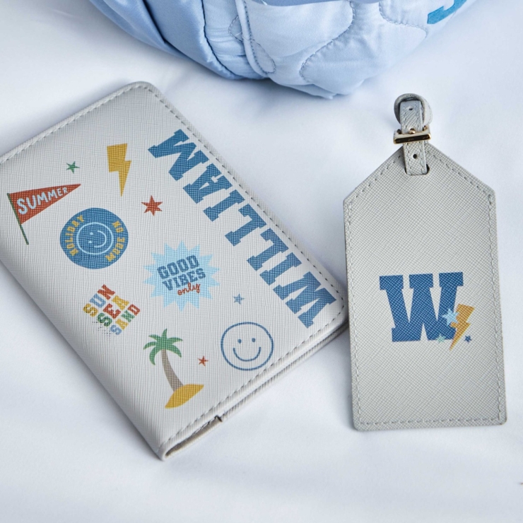 My Kids Personalized Grey Cartoon Passport Holder & Luggage Tag Set
