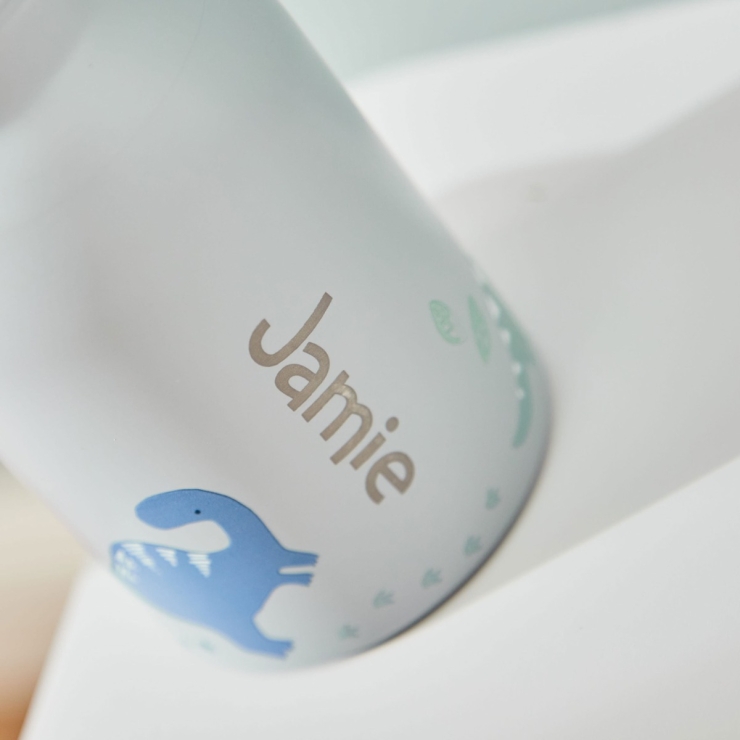 Personalized Grey Dinosaur 350ml Water Bottle