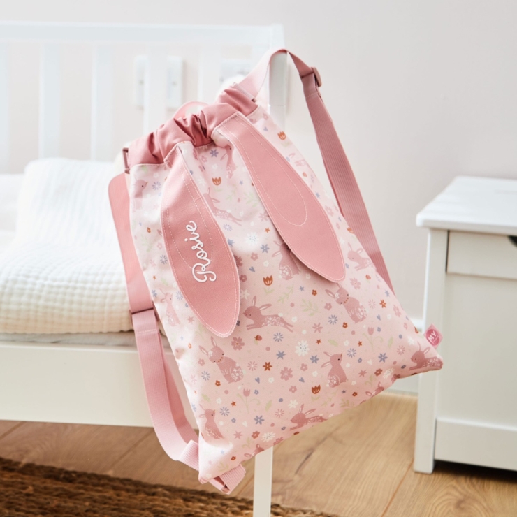 Personalized Pink Bunny Drawstring Bag
