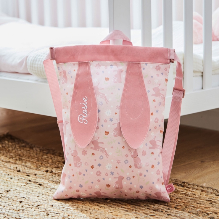 Personalized Pink Bunny Drawstring Bag