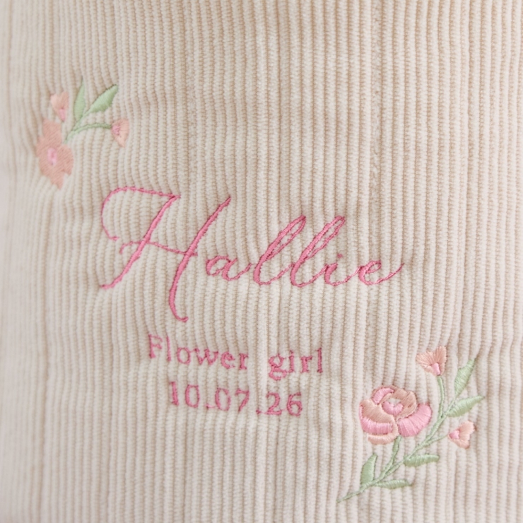 Personalised Floral Flower Girl Cord Bucket Bag