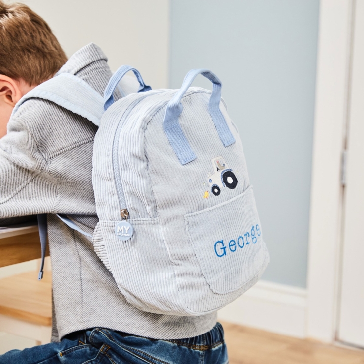 Personalised Blue Farmyard Design Cord Mini Backpack