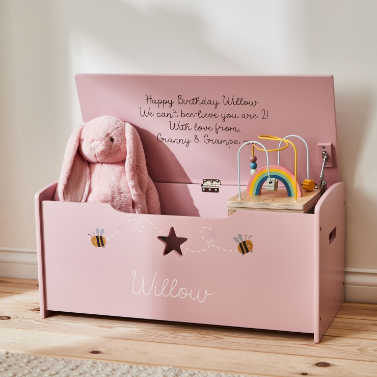 Personalised Large Pink Bee Toy Box FSC®