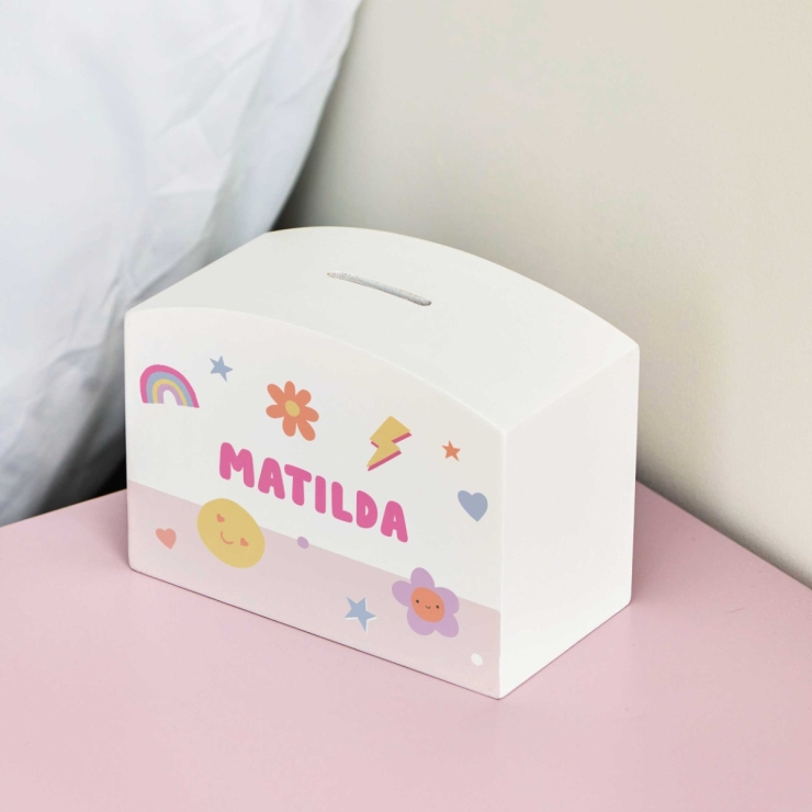 My Kids Personalised Pink Cartoon Money Box FSC®